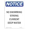 Signmission OSHA Notice, 7" Height, No Swimming Strong Current Deep Water Sign, 7" X 5", Portrait OS-NS-D-57-V-14882 - alternate 1